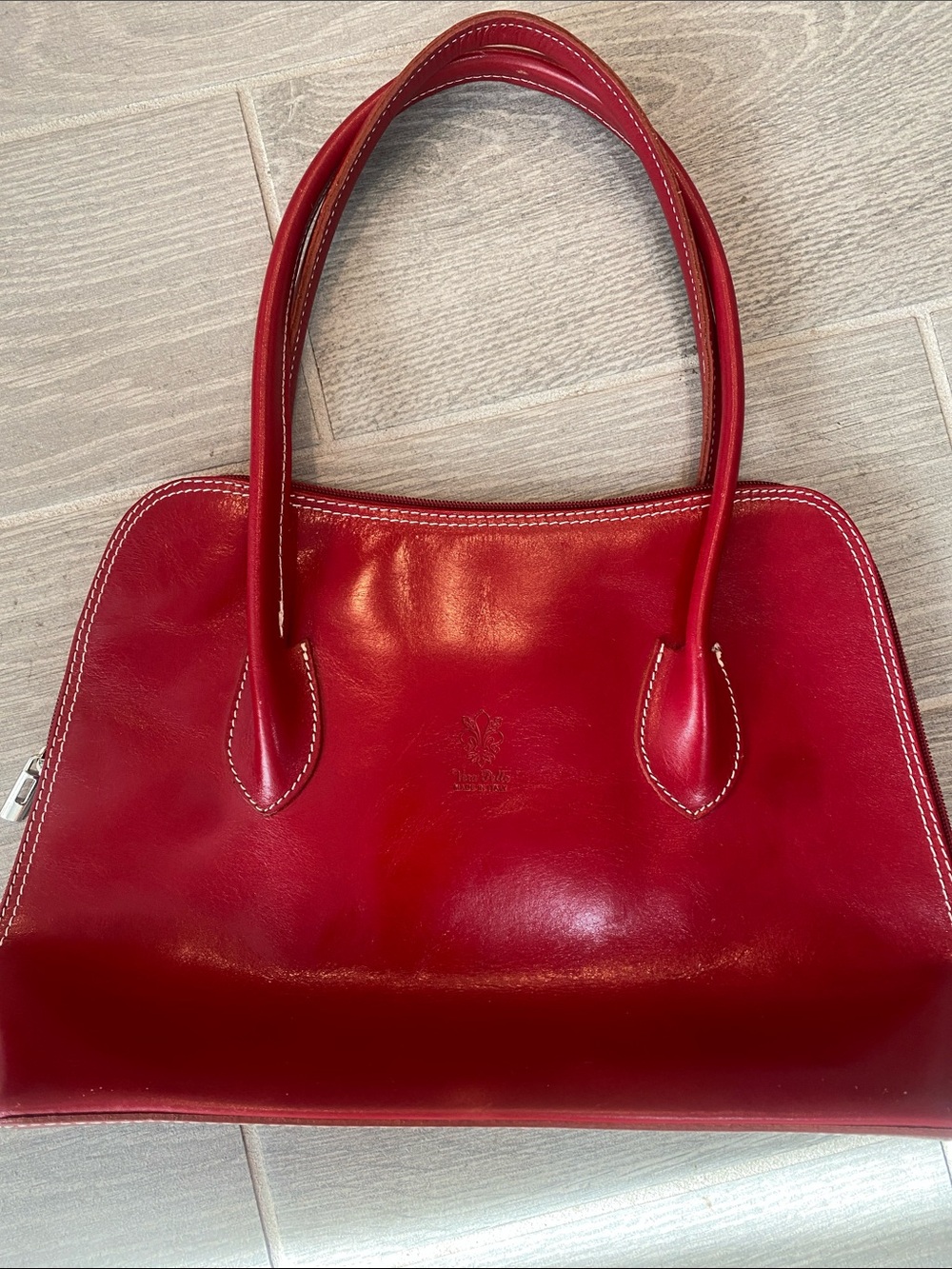 Red Leather Tote Handbag - Classic Structured Style Made in Italy